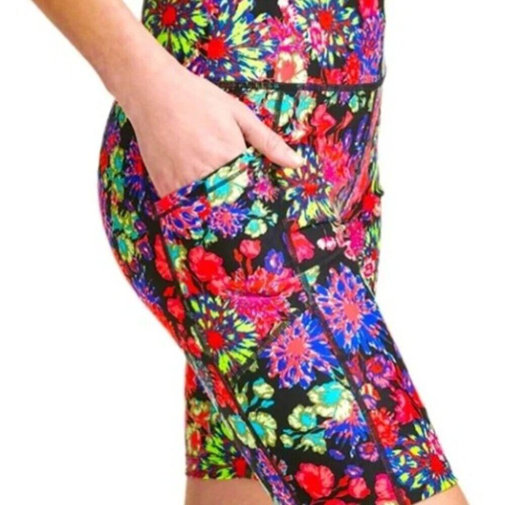 Calvin Klein Brand Women's Large Neon Floret Pop Pink Biker Shorts High Waist - Picture 2 of 8